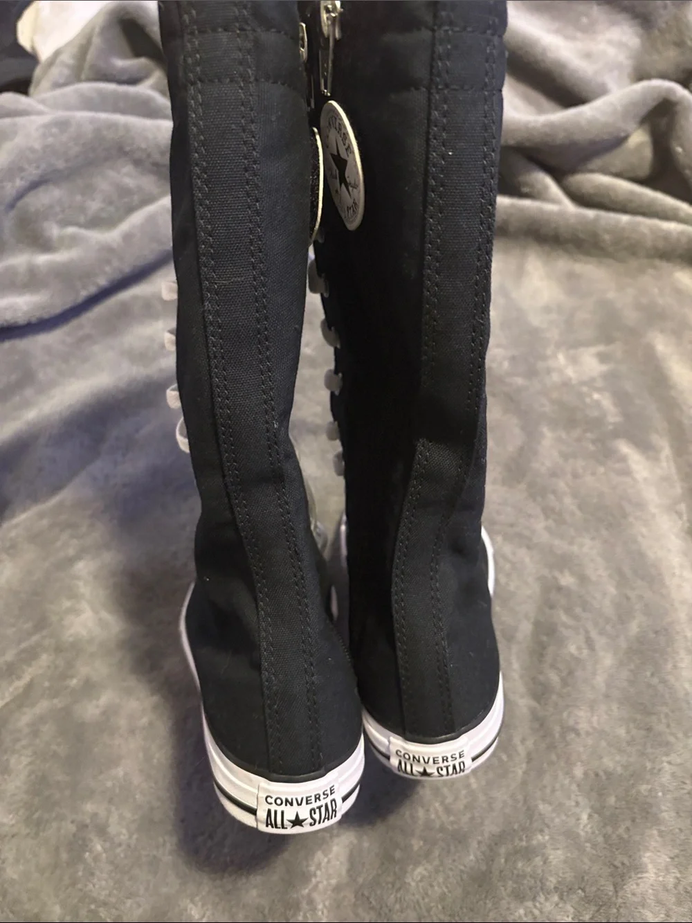 Converse Black High-Top Lace-Up Canvas Knee Boots with White Trim NWOT